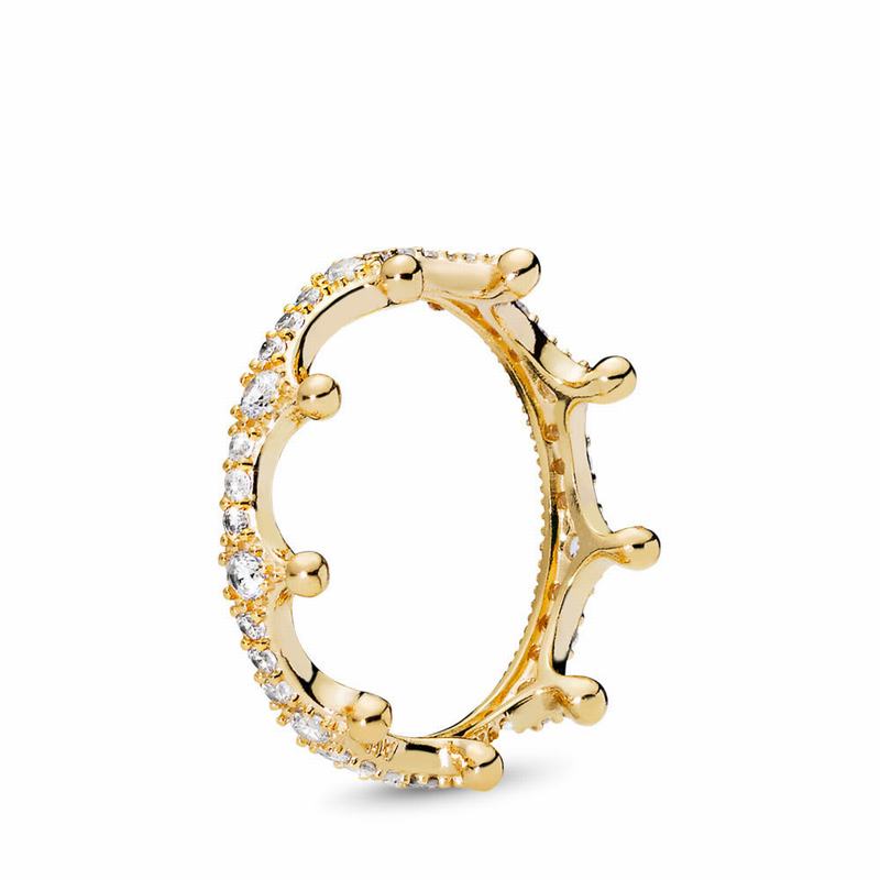 Pandora Shine™ Enchanted Crown Stackable Ring Ireland - 18ct Gold Plated/Cubic Zirconia - 607492MDJ